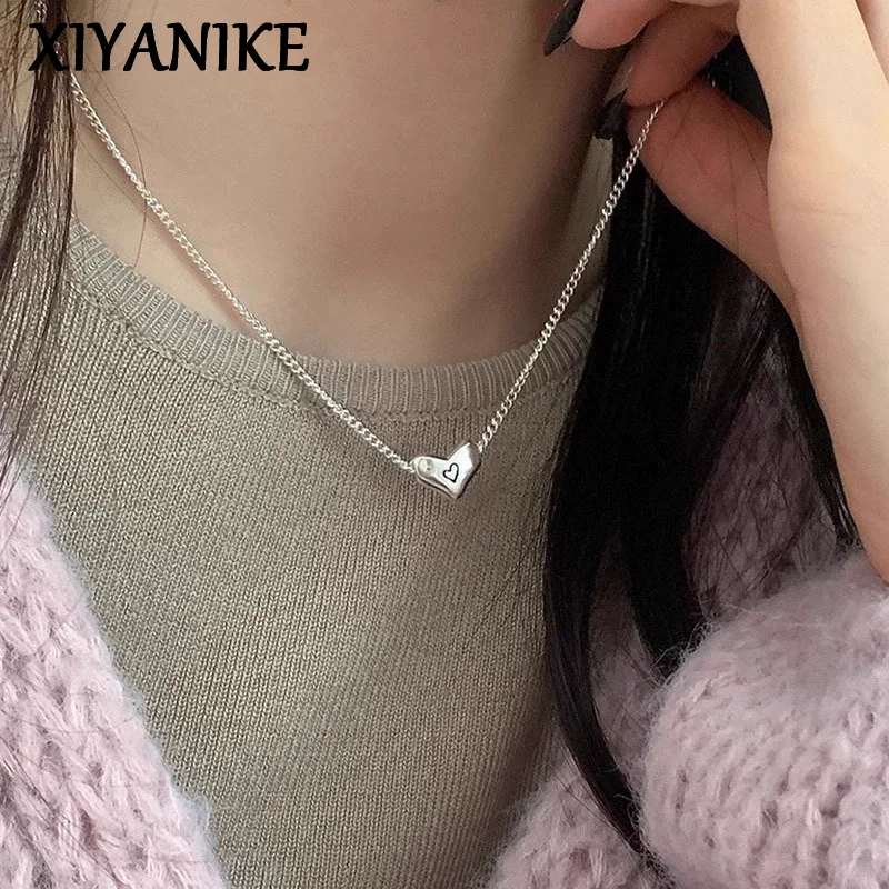 

XIYANIKE Sweet Love Heart Pendant Necklaces For Women Girl Minimalist Fashion New Clavicle Chain Jewelry Gift Party Wedding