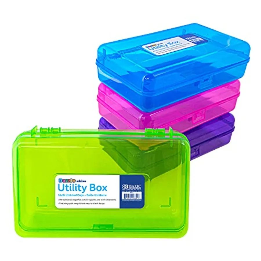 

Plastic Pencil Case, Ruler Length Utility Storage Box, Multi Purpose Organizer and Supply Holder, Transparent Box Design, Assor