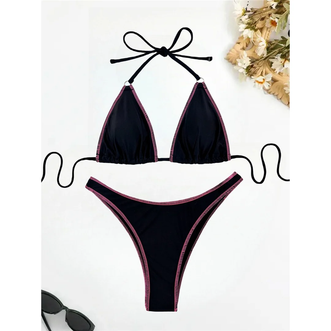XS - L Halter-Bikini mit hohem Beinausschnitt, brasilianischer Stil, Damen-Badebekleidung, zweiteiliger Bikini-Set, Badeanzug, Badebekleidung, Schwimmbikini V5788 – Detail 11