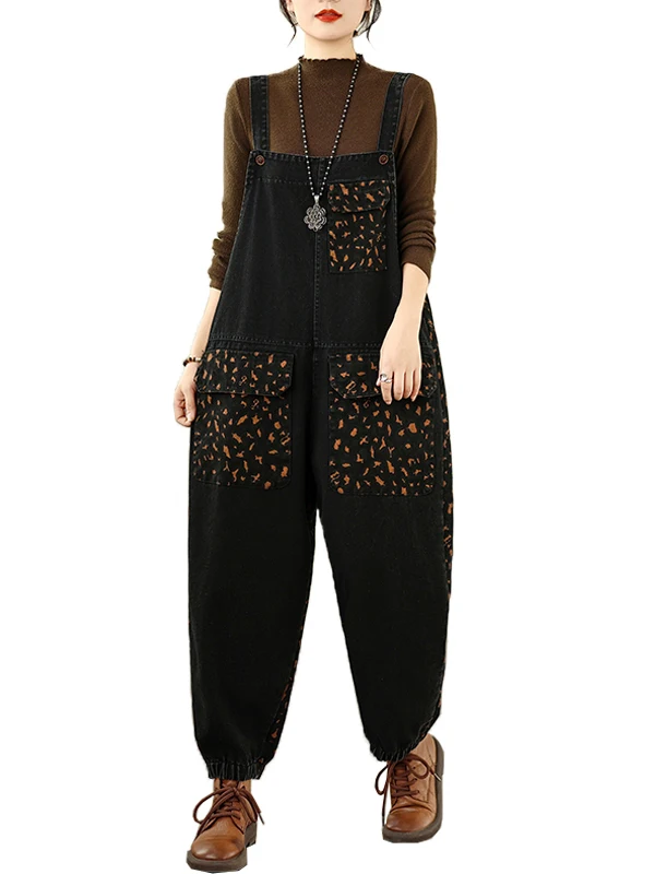 سروال أوفرول نسائي كاجوال بجيوب كبيرة ومزيج من الدنيم والقطن والبوليستر، مقاس كبير، يساعد على تنحيف الجسم ومكافحة الشيخوخة #3