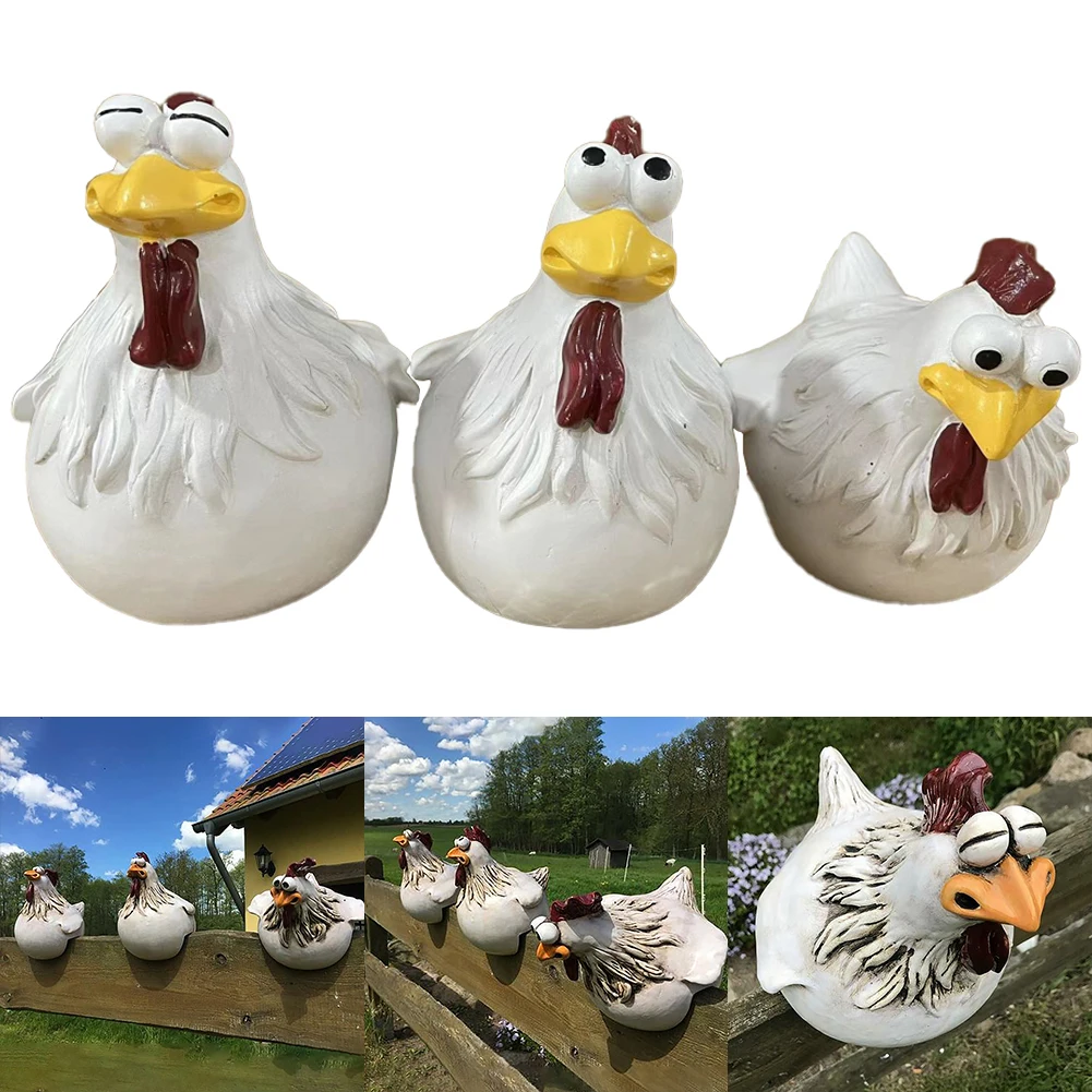 

3Pcs Rooster Decor Chicken Hen Sculpture Desktop Ornament Chicken Fence Decor Resin Crafts Ornament Funny for Housewarming Gifts