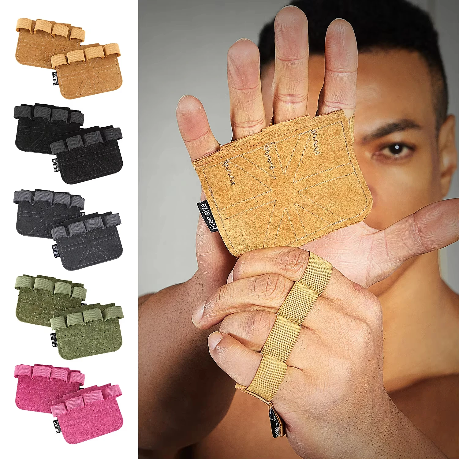 Workout Glove Gym - ถุงมือออกกำลังกายหนังวัว 1 คู่ พร้อมสายรัดกันลื่น แผ่นรองยกน้ำหนัก สายรัดยกน้ำหนักสำหรับเดดลิฟต์