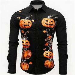 2024 Halloween Fun New Fall and Winter Yellow Shirt Halloween Party Fashion Men's Long Sleeve Tops Temperament Button Down Shirt