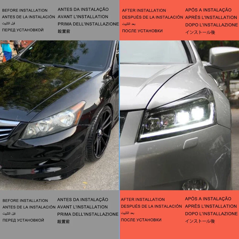 2008-2012 for Honda Accord G8 8th Projector LED Auto Headlight Assembly 100W Dynamic 4 Lens Exterior Accessory New Condition
