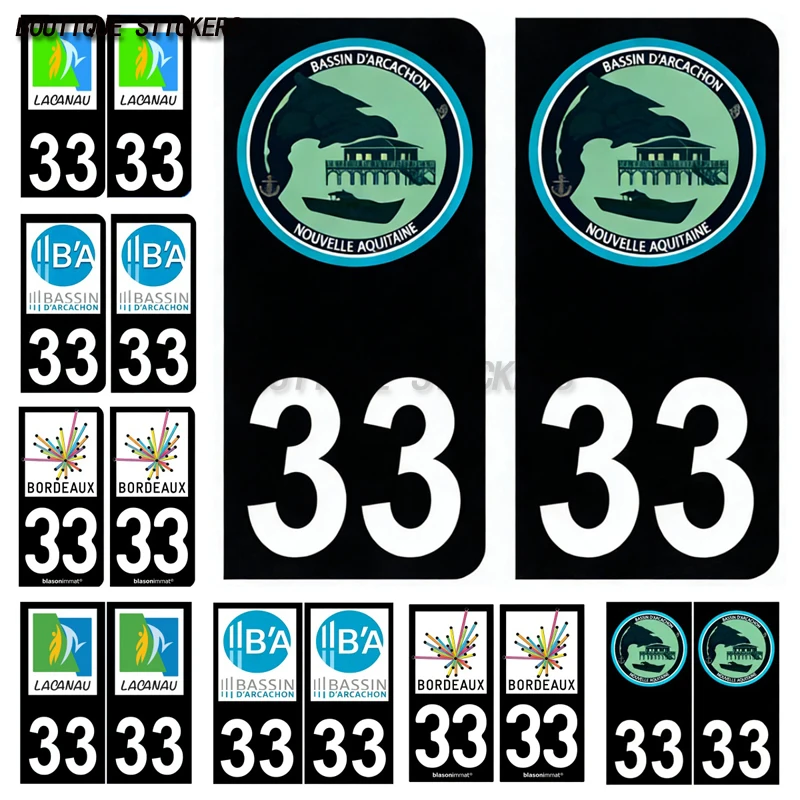 

2Pcs Autocollant plaque d'immatriculation française noir bleu 33 Lacanau logo Bordeaux - Agglo Bassin Arcachon d'Arcachon 654