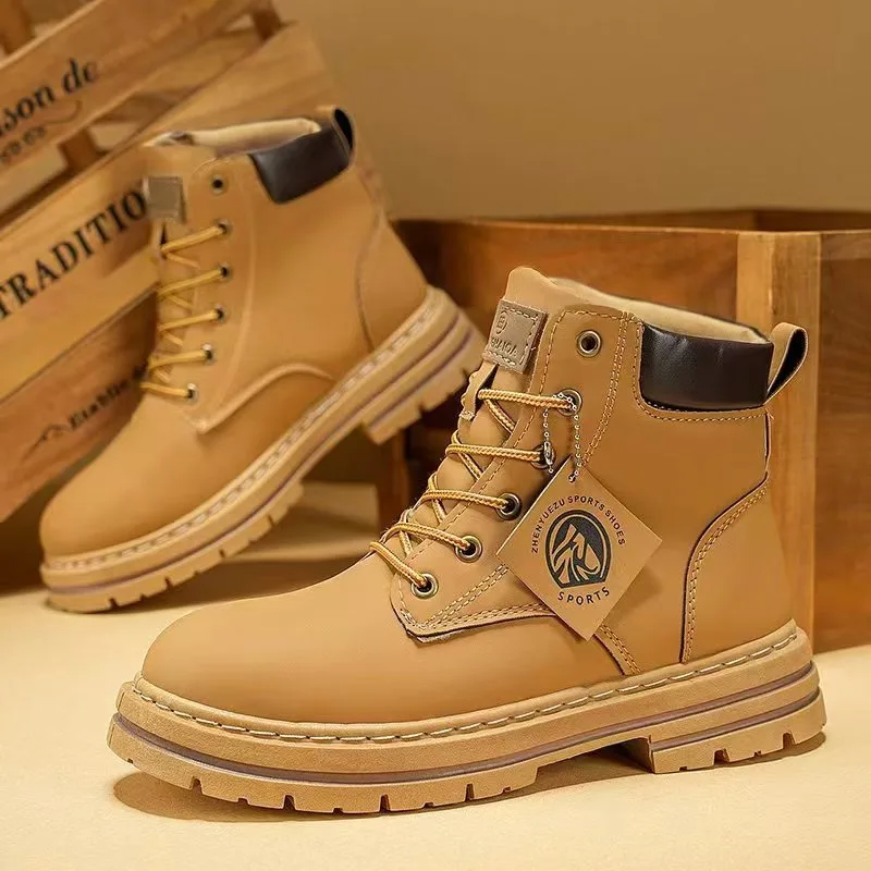 

Men's High Top Boots Fashion Motorcycle Ankle Boots High Quality Casual Leather Boots for Men Lace-Up Platform Boot Botas Hombre
