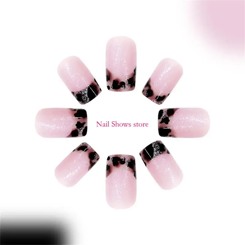 E0BC mittlerer quadratischer Sargpresse auf Nagel glitzernder französischer falscher Nagel Acrylnagel