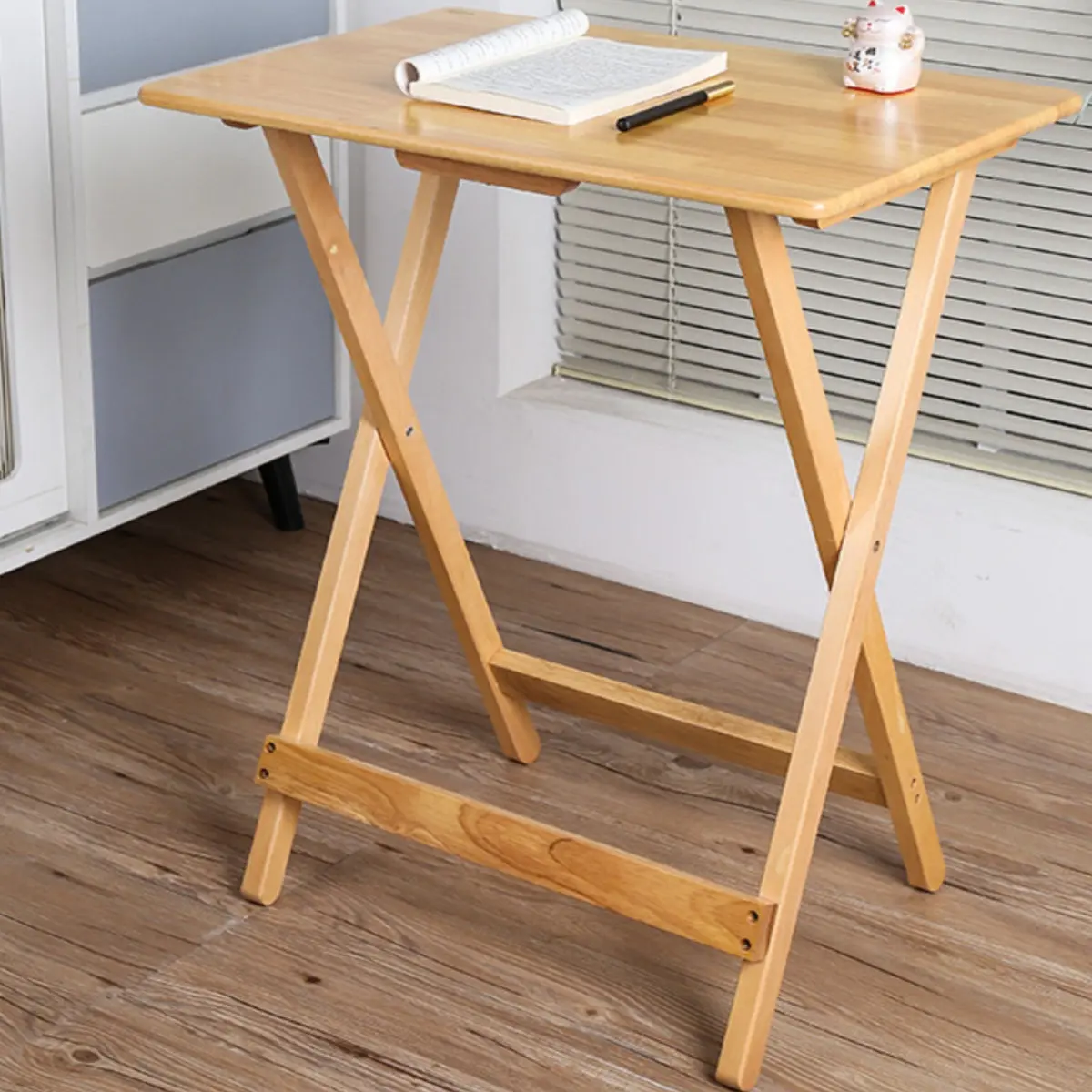 Foldable table, solid wood dining table, portable small apartment, home rental, outdoor small simple desk, balcony