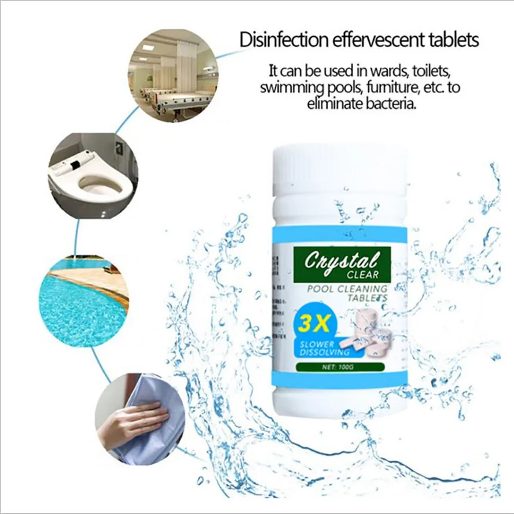 Chlorine Tablets For Pool Quick Dissolving Pool Tablets Above Ground Pool Effective Water Care Pool Tablets 100 Tablets/Bottle