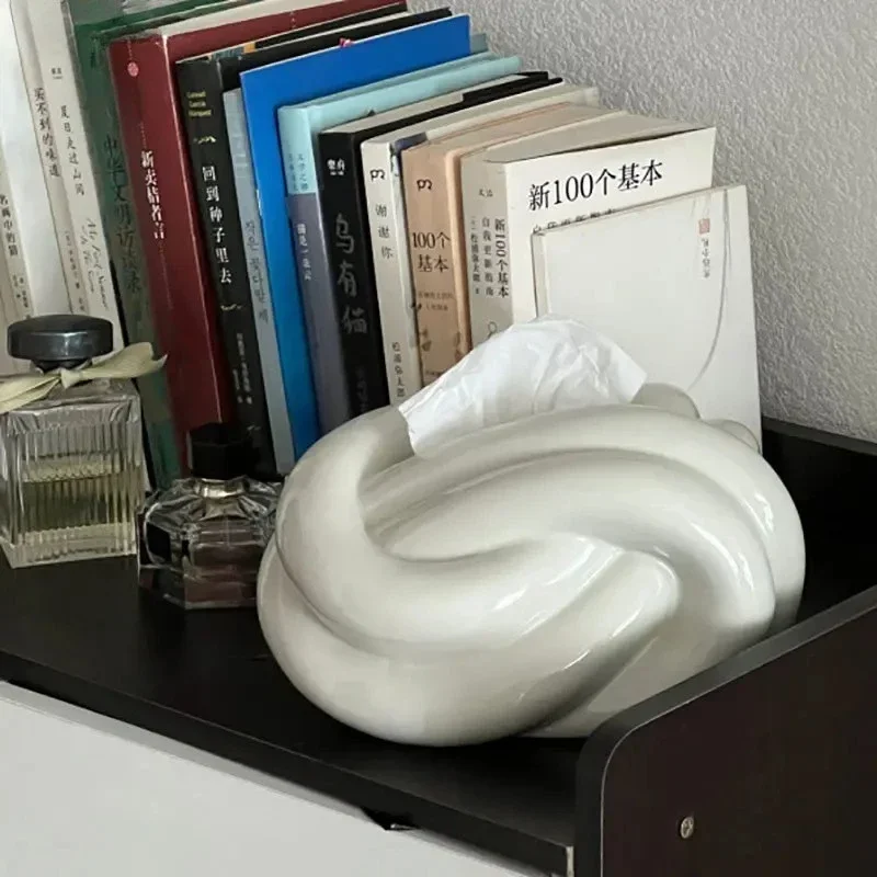 2026 Unique Ceramic Tissue Box Twisted Knot Tissue Box Paper Extractor Porcelain Paper Towel Case Napkin Holder Modern Home Deco