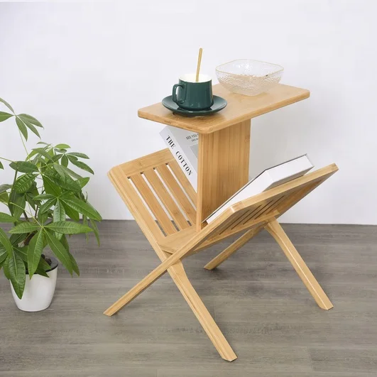 Bedside Tables End Table with Open Storage Rack Shelf for Bedroom Living Room Bamboo Bookshelf Magazine Rack Coffee Table