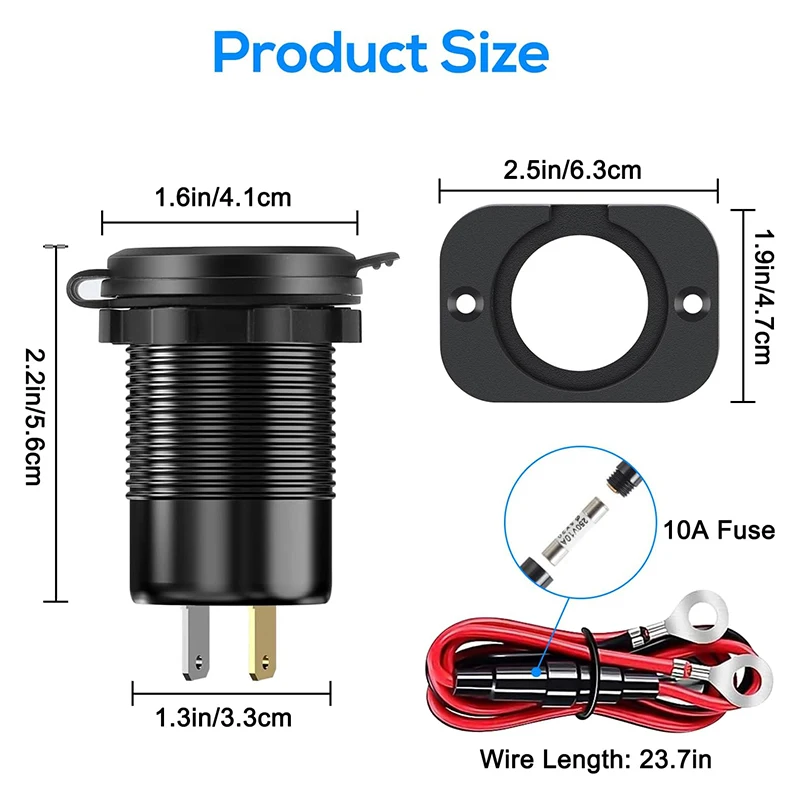 듀얼 PD 듀얼 QC 3.0 USB 차량용 충전기, 전압계 소켓 전원 콘센트 어댑터, 방수, 12V, 24V, 자동차 보트, 인기 판매, 96W, 신제품