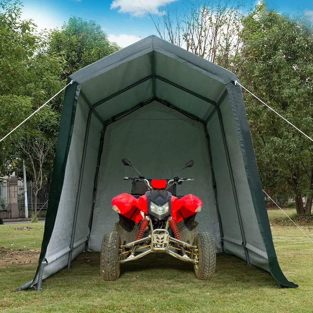 

7x12 Feet Outdoor Carport Waterproof Ripstop Cover with Metal Frame for Motorcycle And ATV Storage Patio Shelter