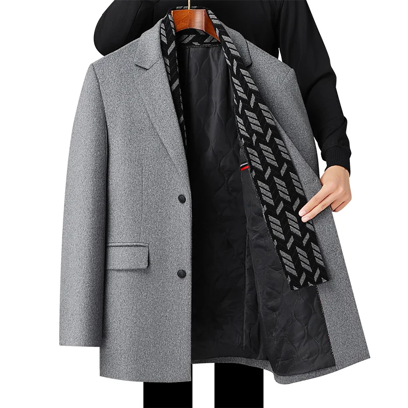 

Дизайнерское оригинальное мужское пальто со съемным шарфом, стеганая подкладка, теплое однобортное деловое повседневное зимнее пальто, одежда