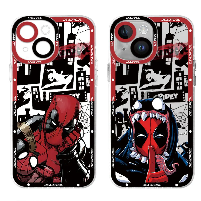 Marvel Deadpool Case for Apple iPhone 15 Plus XR X XS 14 Pro 13 Pro Max 8 11 12 Mini 7 6s SE TPU Funda Clear Silicone Cover