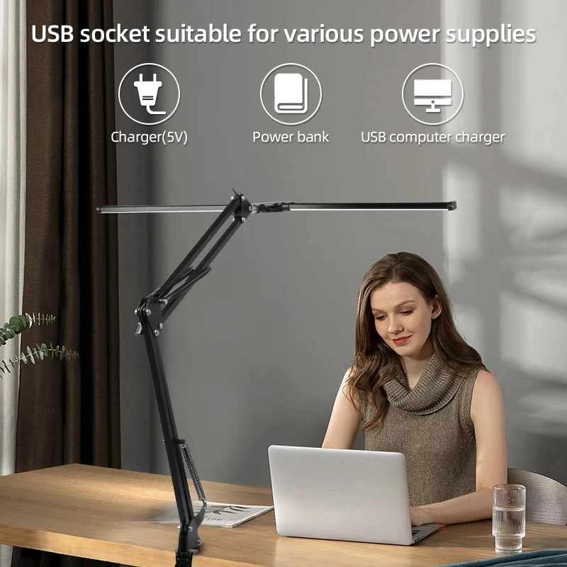 Imagem -05 - Clip Led Table Lamp Monitor Light Stand Modos de Cor 10 Dimmable Reading Lights para Estudo Escritório Double Head Desk Lamp