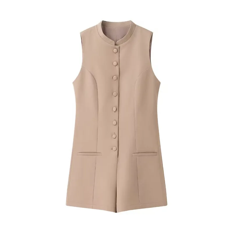 New Women's Clothing Fashionable And Simple Solid Color Button-up Collar Sleeveless Culottes