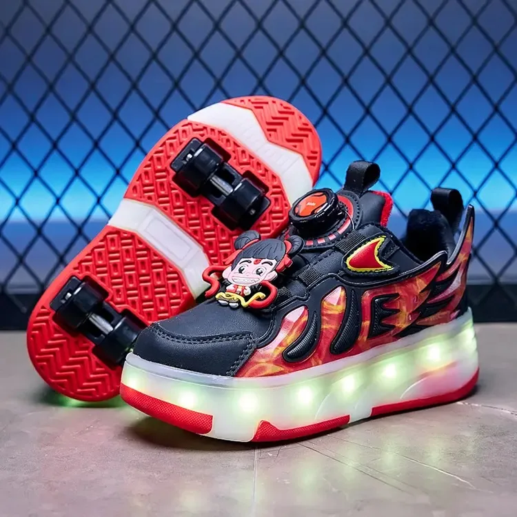 Зимние хлопковые четырехколесные прогулочные туфли, детская спортивная обувь, уличная прогулочная обувь, детские кроссовки со светодиодной подсветкой
