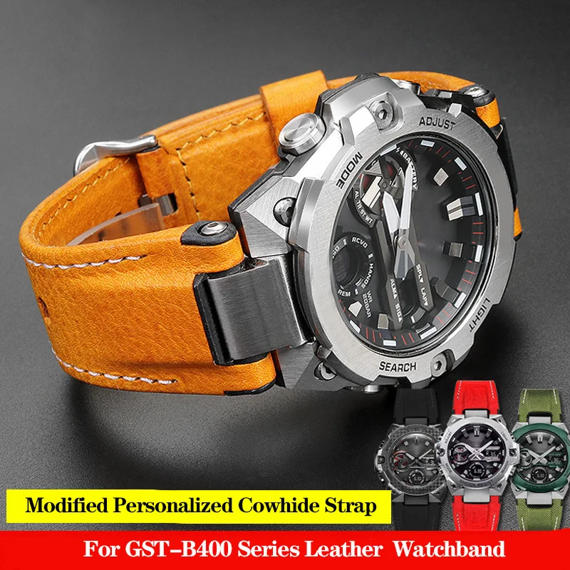 

New Genuine Leather Watchband Casio Steel Heart Watch GST-B400 GST-B400BD Series Modified Strap Nylon Sports Bracelet Male