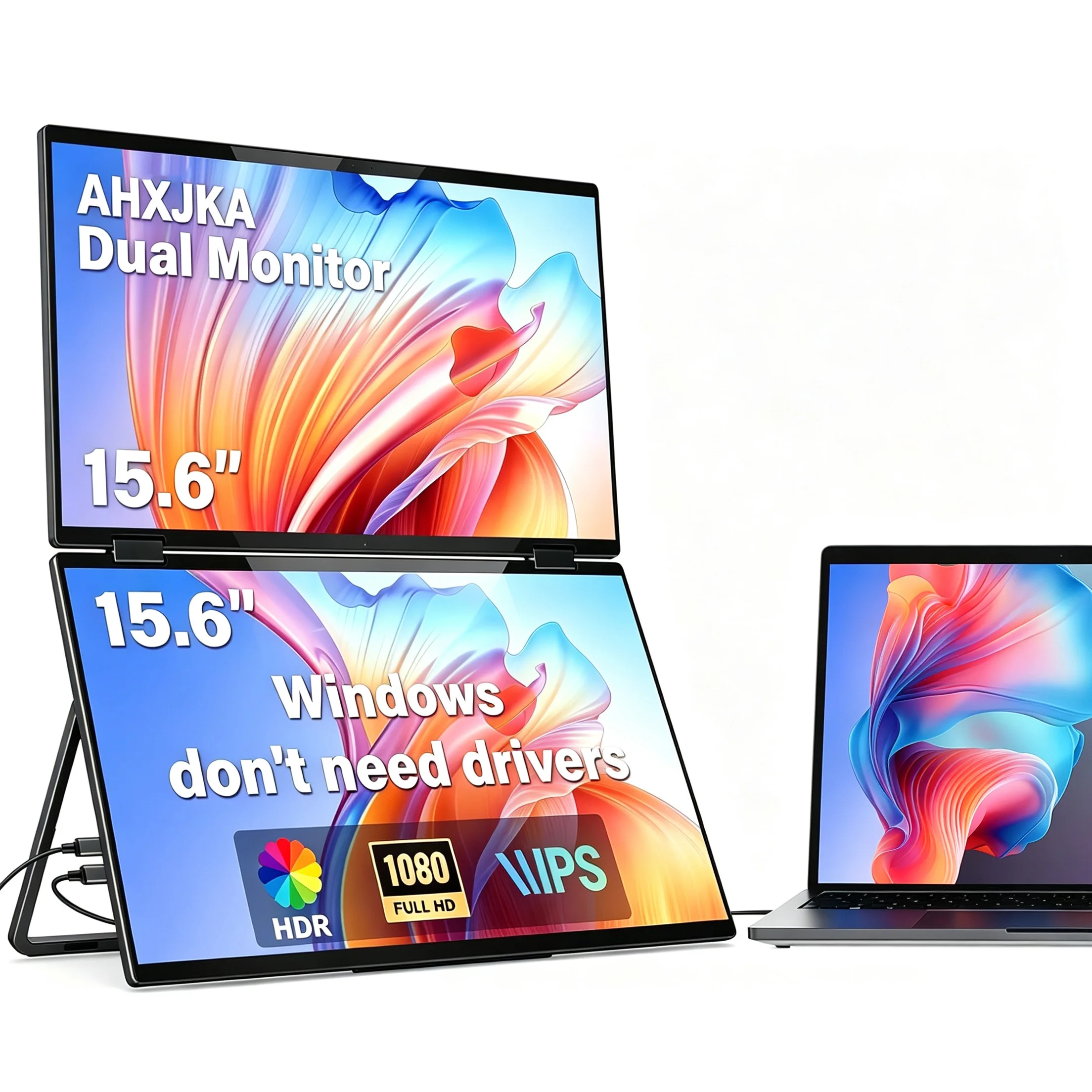 15.6 Inch Dual Portable Monitor 1920*1080 FHD IPS Screen 72%sRGB Wide Color Gamut Foldable Dual External Display Type-C HDMI