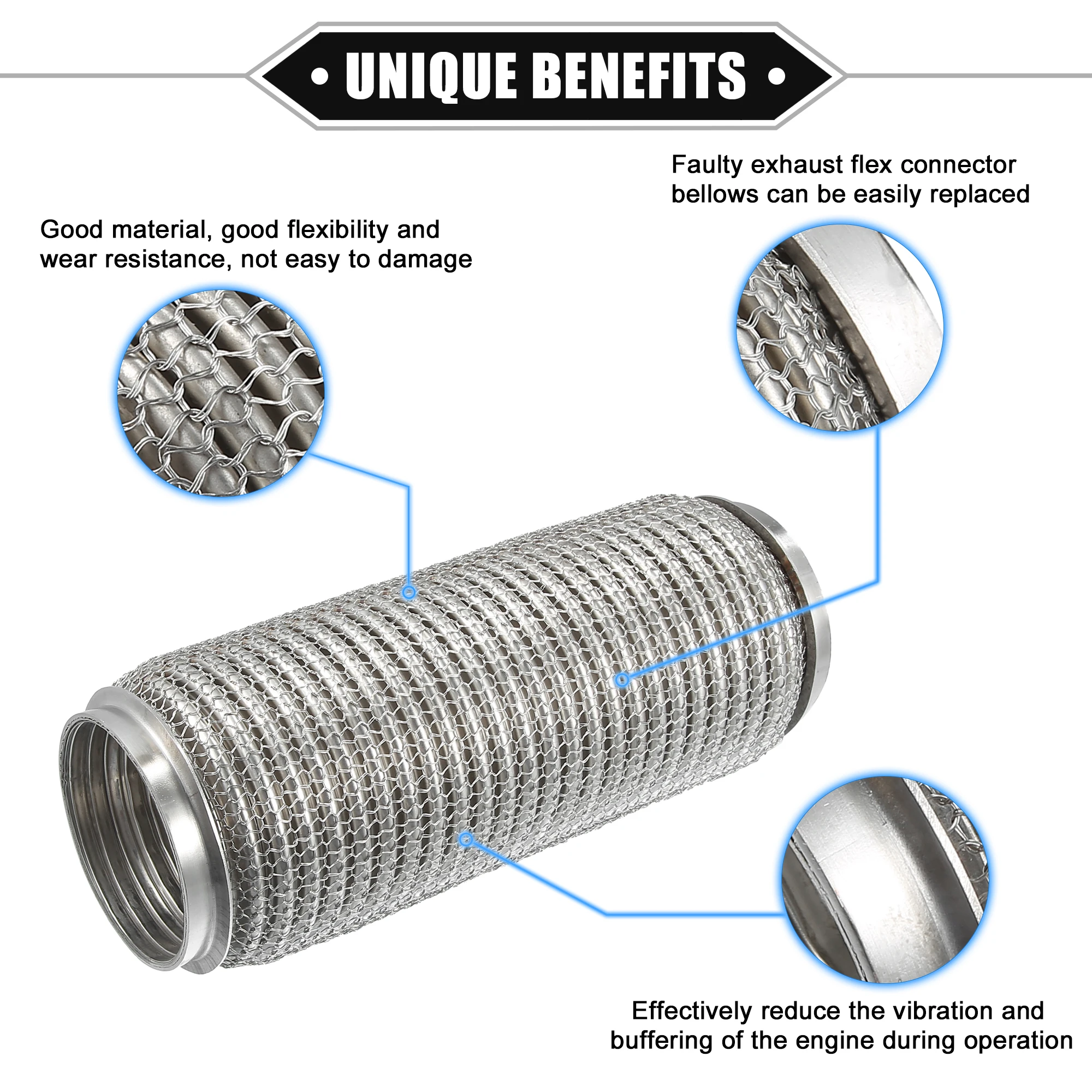 UXCELL Auto Uitlaat Flexibele Pijp ID 76x254mm Uitlaat Flex Connector Leidingen Balg Universeel voor Auto Duurzaam Roestvrij staal