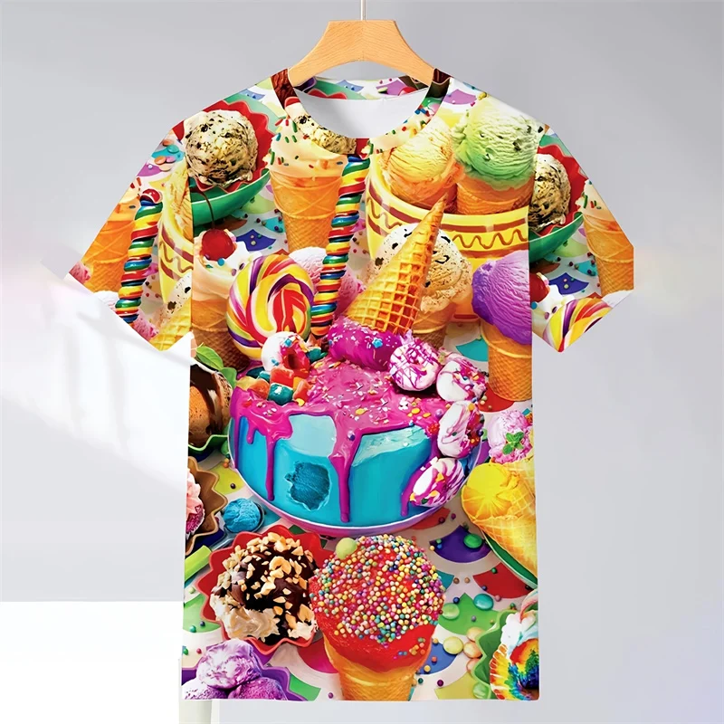 

Hot Sale Ice Cream T-Shirt For Men Cartoon Dessert T Shirt Kids Summer Tops Round Neck T Shirts Women Oversized Short Sleeves