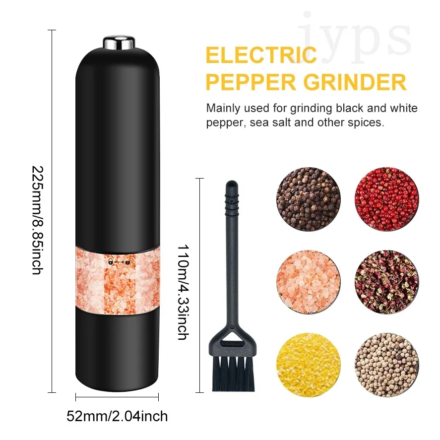 Automatic Salt Pepper Grinder Electric Spice Mill Grinder Seasoning Adjustable Coarseness Kitchen Tools Grinding For Cooking BBQ