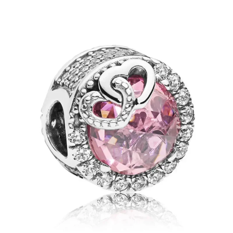 Ciondolo rosa in argento Sterling 925 perline di cristallo cuore coccinella fiore ciondoli con perline originali per bracciale Pandora regalo di gioielli da donna