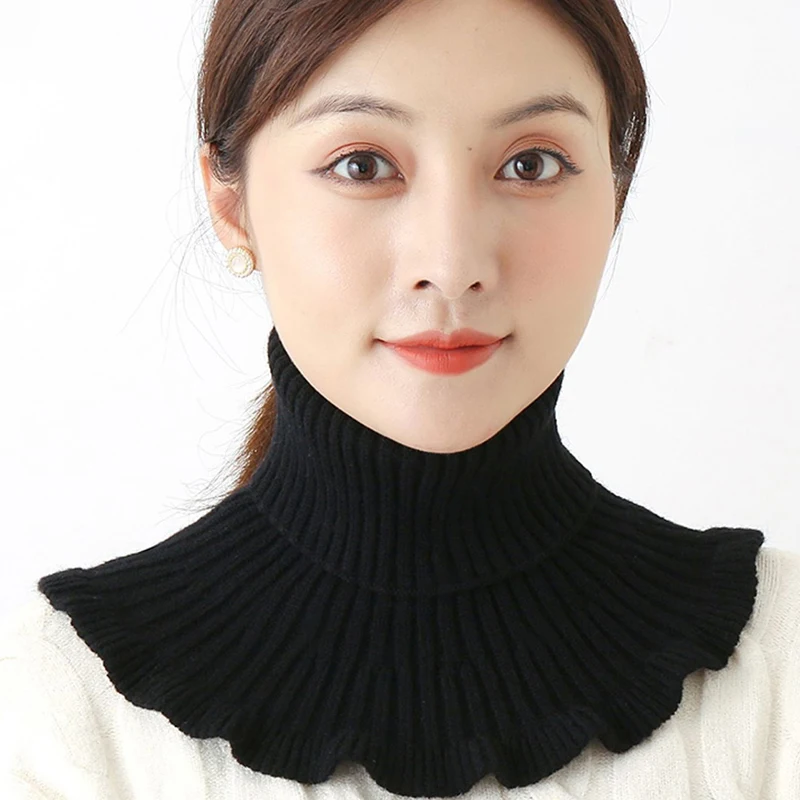 女性用ニットフェイクカラースカーフ,暖かいタートルネックスカーフ,ウォーマー,取り外し可能,防風,false,冬