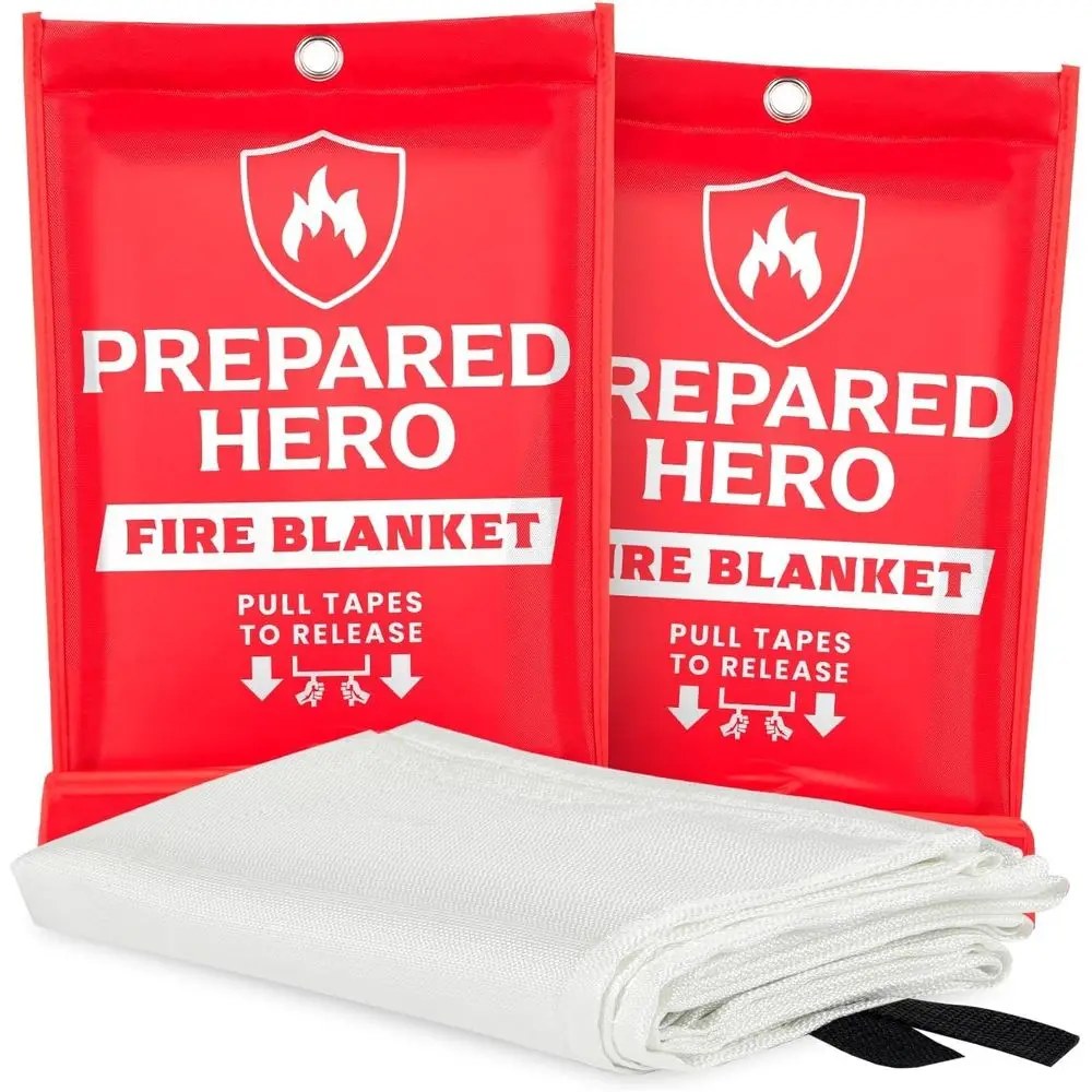 2-Pack Fiberglass Fire Blankets, 39 x 39 for Home and Kitchen Safety