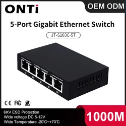 ONTi 5 Ports Gigabit Ethernet Switch Full Metal Case 1000M Network Switch 6kV ESD Protection Smart RJ45 Hub Internet Injector