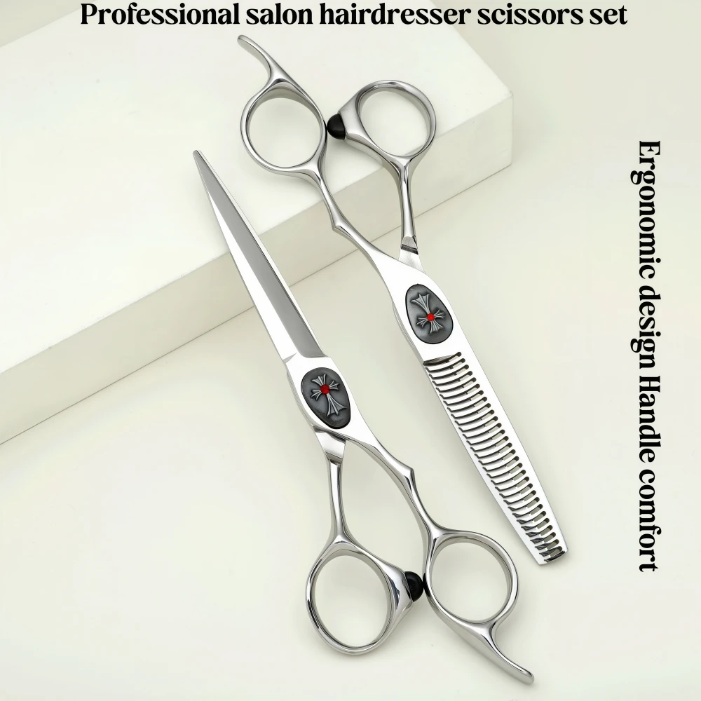 6 Inch Professional Hair Scissors Set 440 Stainless Steel Barber Shears with 10%/20%/30% Thinning Scissors for Salon & Home Hair