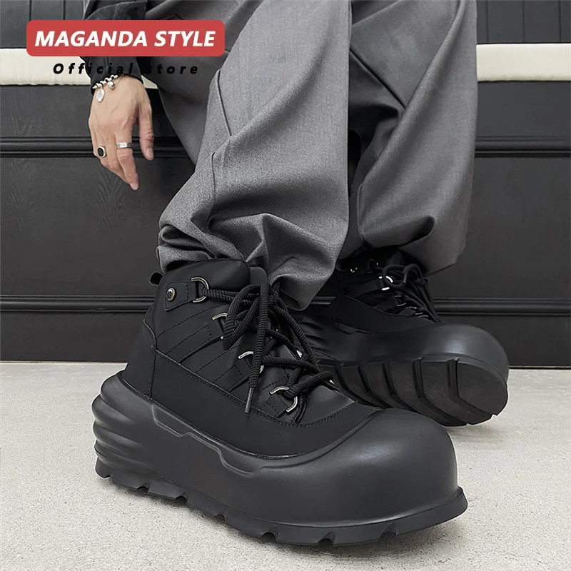 

Thick soled 8cm Mating boots for men's outdoor camping, high top functional boots, big toe mid top dad shoes, trendy