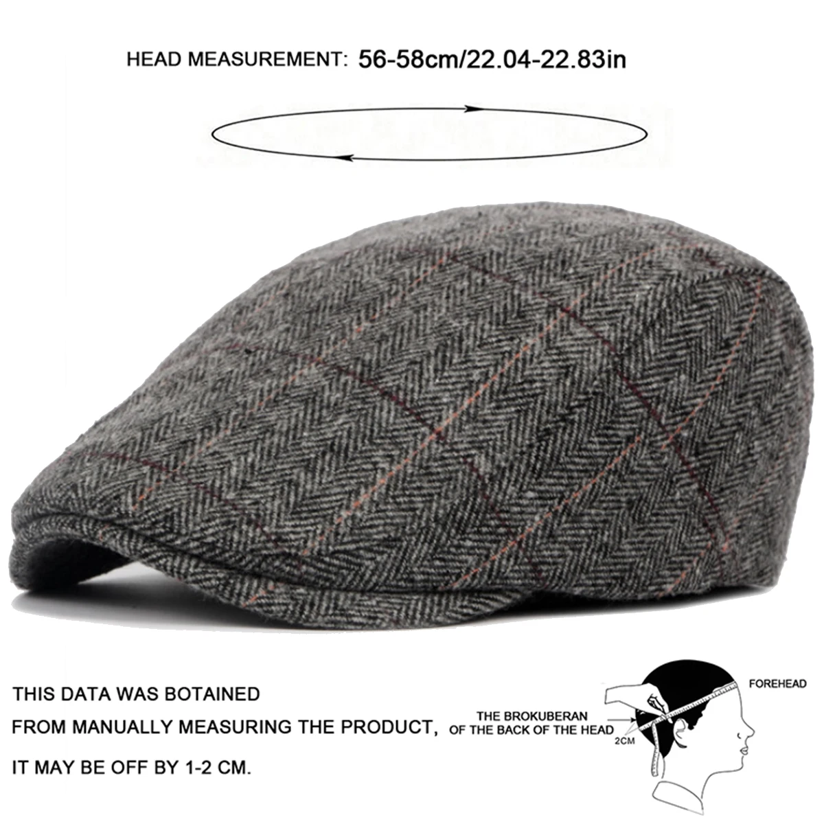 Retro Newsboy Caps für Herren, Britische Malerhüte, Herbst-Winter-Baskenmützen, Fischgrätmuster mit roter Linie, Flat Cap, Hip-Hop-Baskenmützen – Detail 6