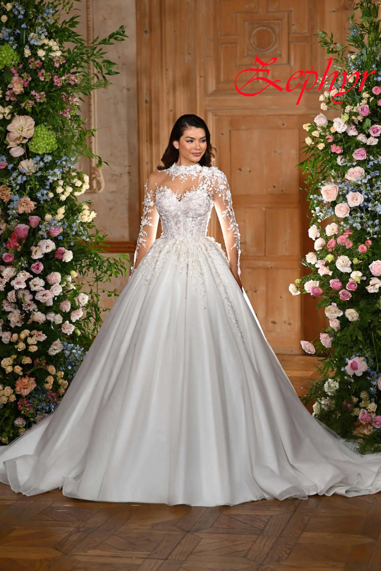 

Customized White Embroider Sequined O-Neck Wedding Dress Formal Long Sleeves Luxury Bridal Party Vestido De Novia High Quality