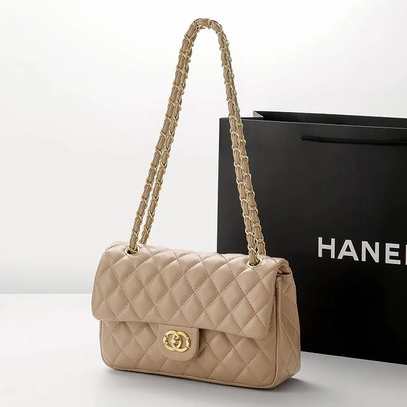 

Новая кожаная сумка на цепочке с двойным кругом CF в виде ромба, высококачественная модная женская сумка через плечо с рисунком ягненка своими руками