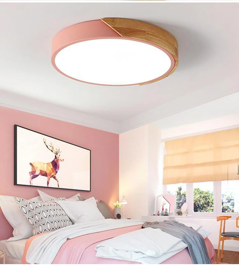 Macaron Round Bedroom Dinning Modern Simple Atmosphere Home Decor Rectangular Solid Wood Living Room Lanterns  Led Ceiling Lamp