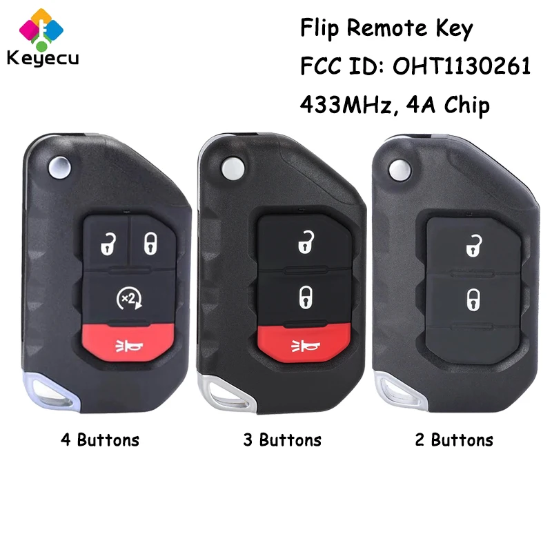 

KEYECU Flip Remote Car Key With 2 3 4 Buttons 433MHz 4A Chip for Jeep Wrangler Gladiator 2018 2019 2020 2021 2022 Fob OHT1130261