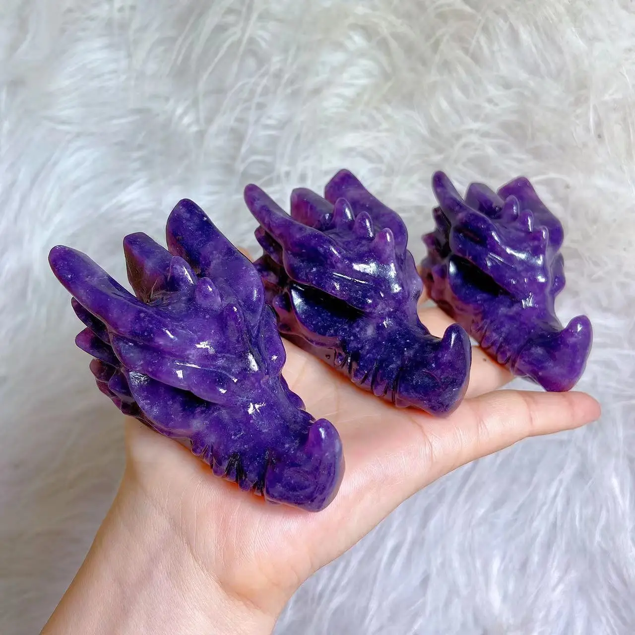 Natural High Quality Dark Purple Lepidolite Stones Carved Crystals Dragon Head For Home Decorations Ornament Room Decor