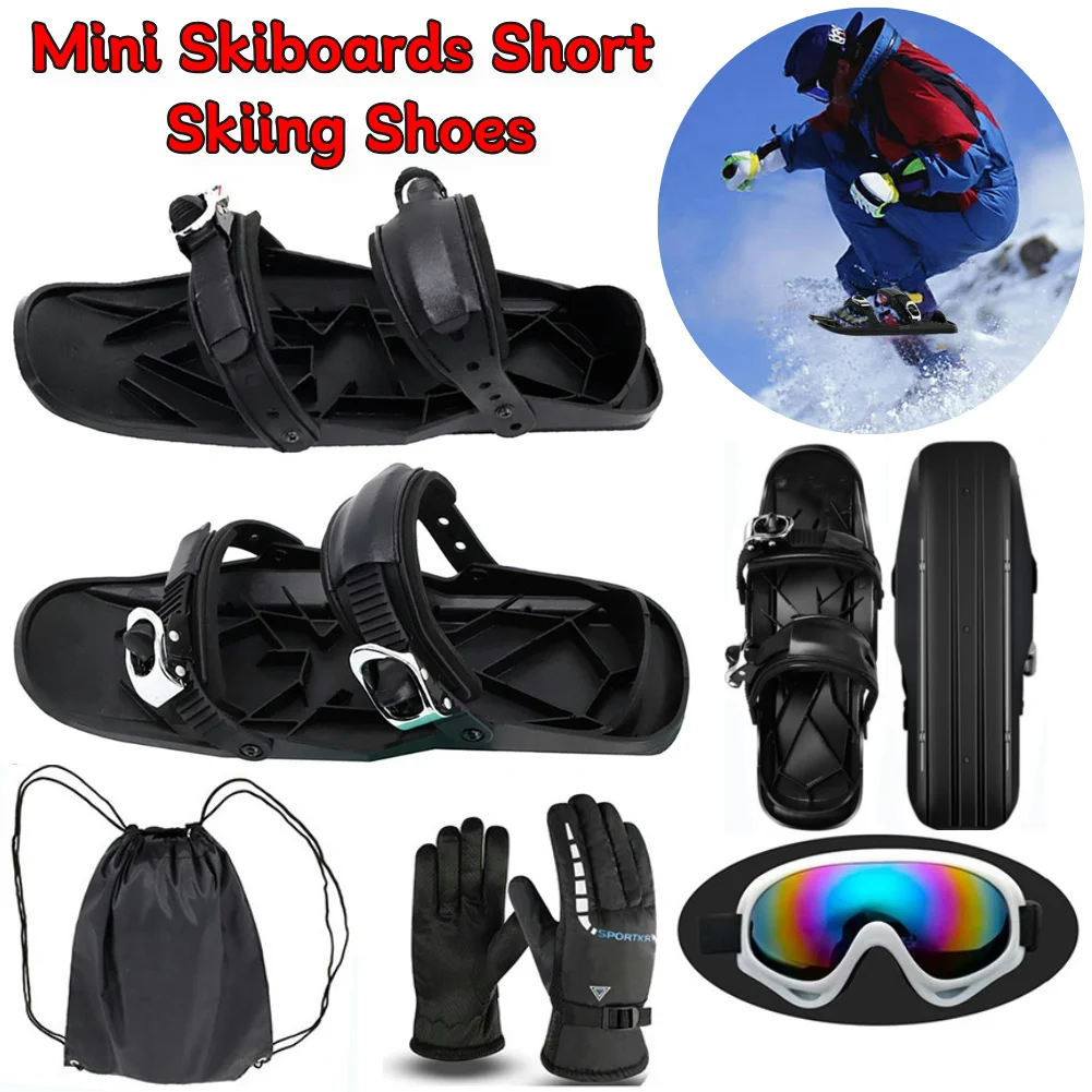 Mini Short Ski Skates Adjustable Portable Skiing Shoes Mini Ski Snowblades Short Snowskates for Winter Outdoor Sports