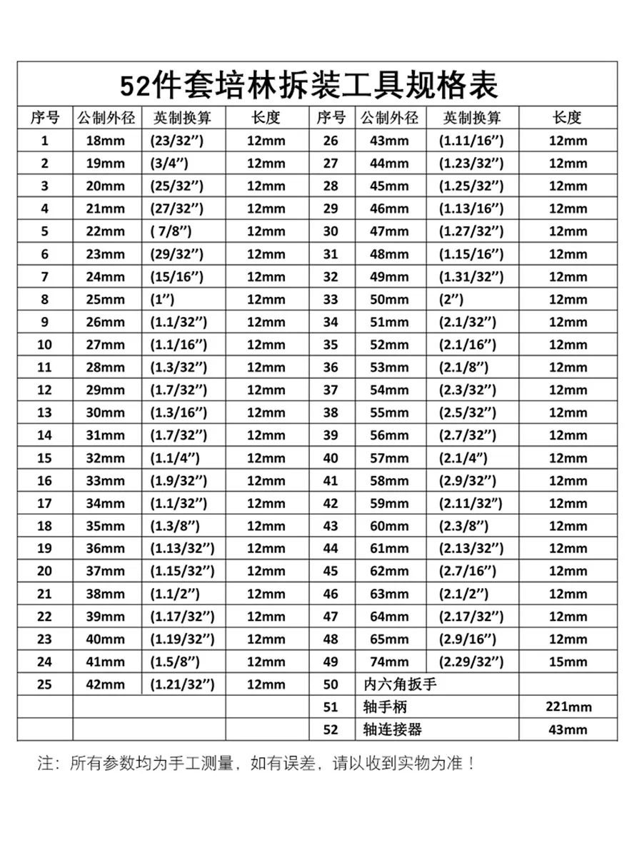 52 Piece Iron Sleeve, Peilin Oil Seal Disassembly Tool, Hub Bearing Extractor, Pressure Sleeve, Rubber Sleeve