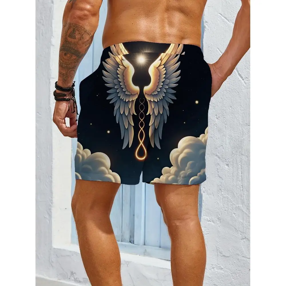 1pcs Men's Short swim trunks2026 Summer 3D Printed Short sleeve Breathable running Men trousers Quick drying Polyester