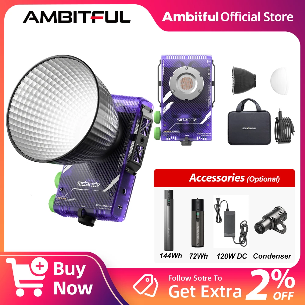 

SIDANDE Q120 BI-Color LED Fill Light 144Wh Battery APP-Controlled Spotlight 120W DC Adapter Optical Condenser&Art Beam For Live