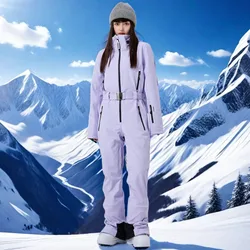 2024 New Skiing Suites Women Winter Ski Jumpsuit Slim Fit Waterproof Snow Clothes Snowboard Overalls Female Alpine Sport Costume
