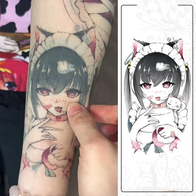 

Anime Cat Maid Girl Temporary Tattoos Cartoon Kawaii Tattoo Body Art Waterproof Long-Lasting Fake Tattoo Sticker for Women Men