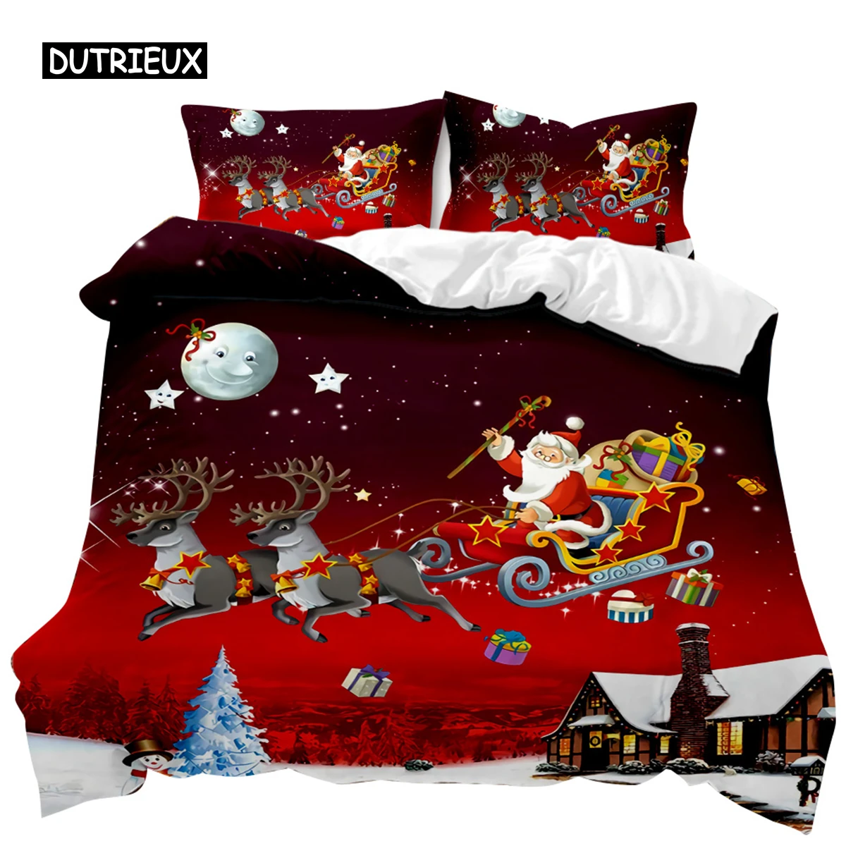 

Christmas Duvet Cover Set Cartoon Merry Chirstmas Bedding Set Happy Santa Claus Polyester Quilt Set Pillowcase Double Queen King