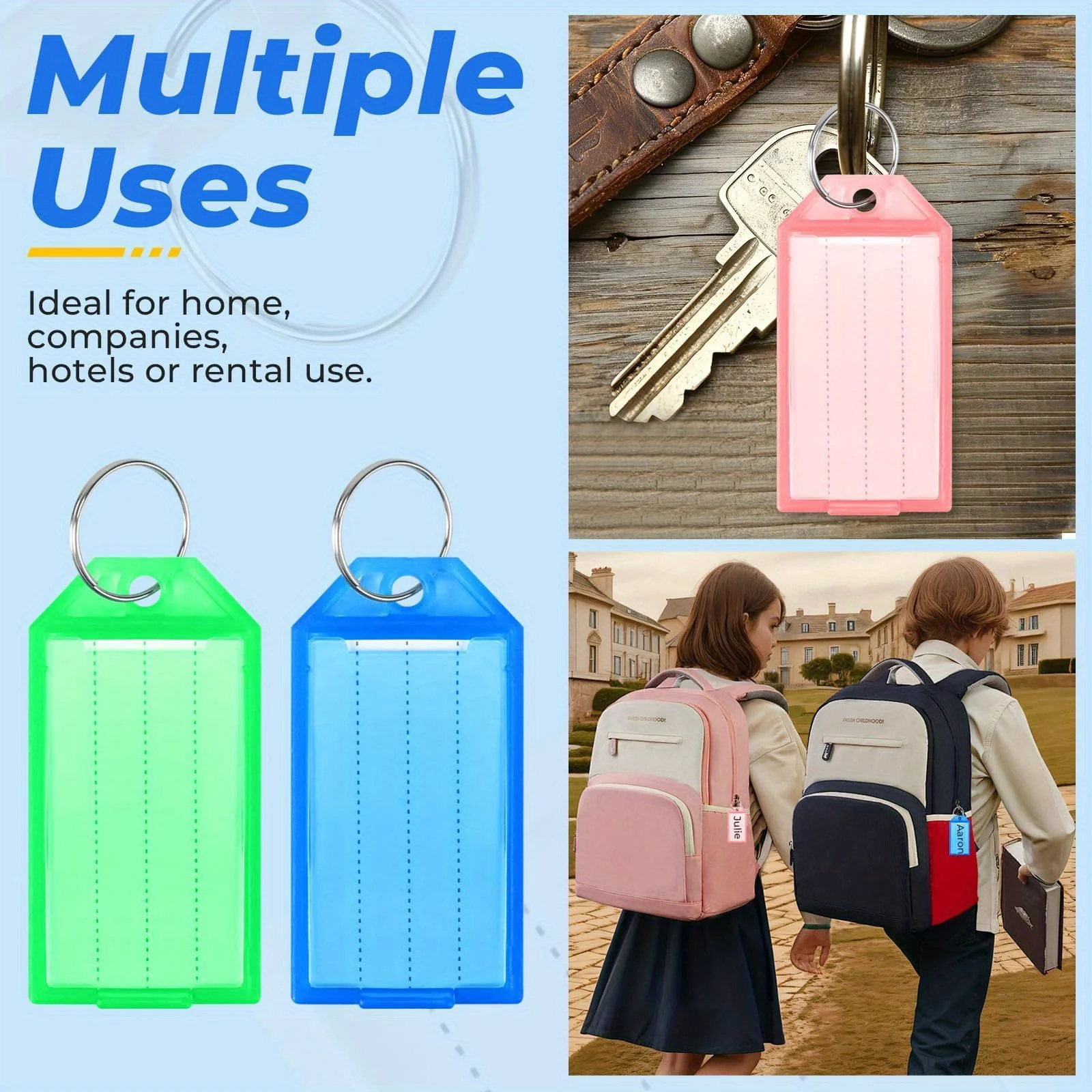 12-48 قطعة رفرف شفاف مفتاح التسمية الملونة سلسلة مفاتيح بلاستيكية تسمية لوحة DIY بها بنفسك مزدوجة الوجهين بمناسبة المطار فندق الأمتعة ID JXB