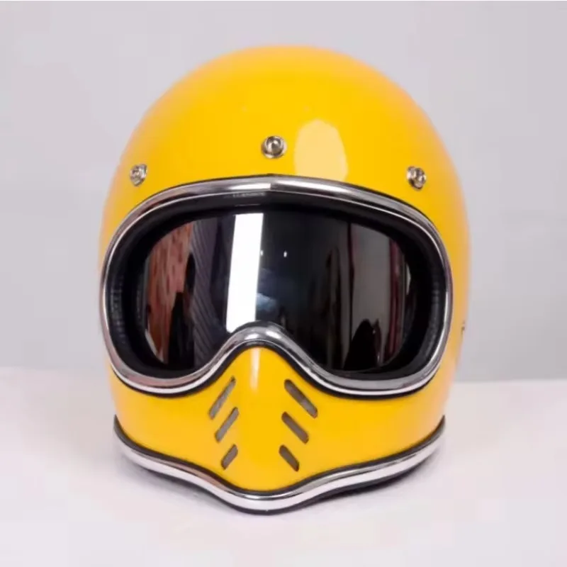 New Colors Unisex Pointed Nose Small Helmet Chrome Silver Rim Retro Motorcycle Fiberglass Helmet Four Season Full Face Helmet