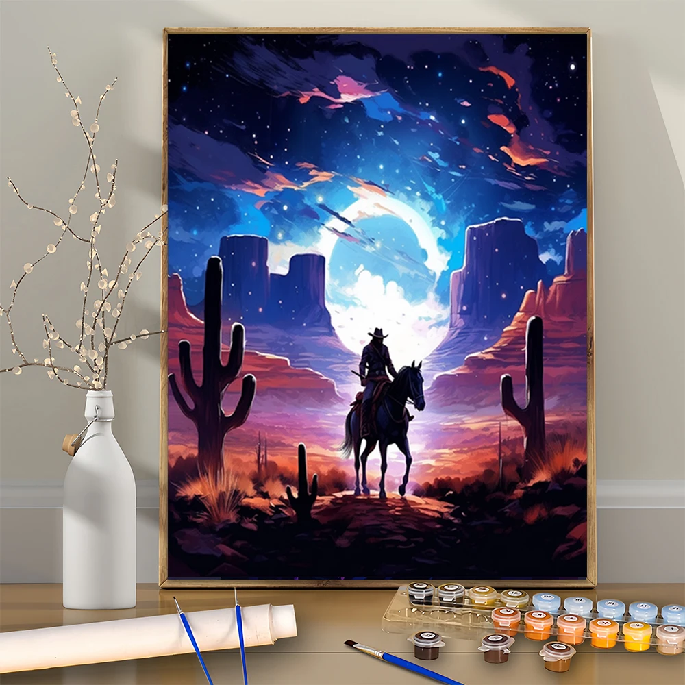 

1 шт. ковбойская езда под звездным небом DIY акриловый цифровой набор для рисования для начинающих домашний настенный декор рамка в комплект не входит