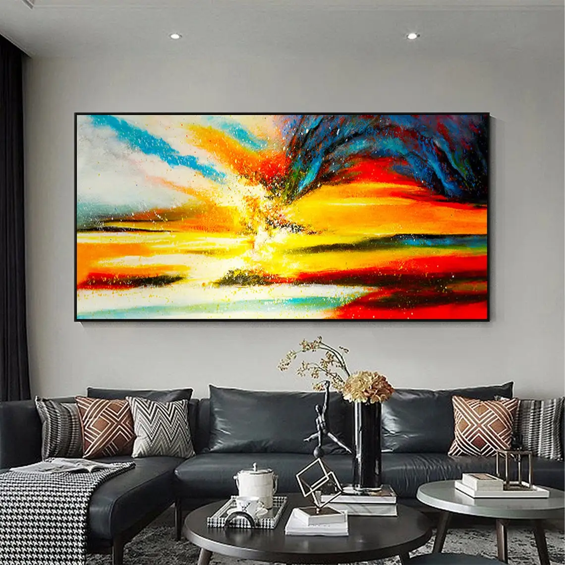 

Abstract Hand Painted Oil Painted Canvas Handmade Texture Palette Knife Colorful Painting Modern Boho Living Room Wall Art Decor